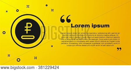 Black Rouble, Ruble Currency Coin Icon Isolated On Yellow Background. Russian Symbol. Vector
