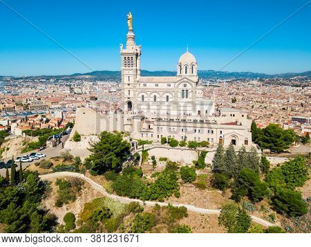 Notre Dame De La Garde Or Our Lady Of The Guard Aerial View, It Is A Catholic Church In Marseille Ci