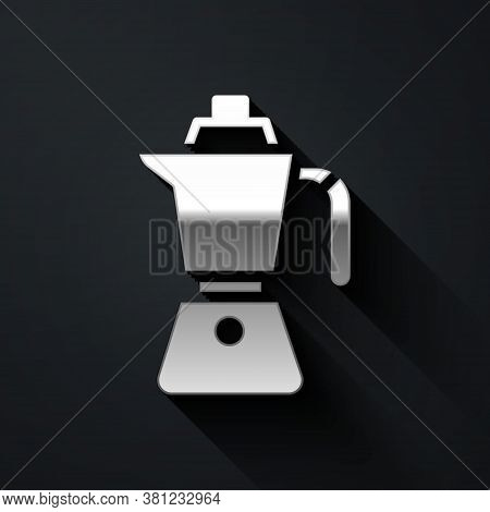 Silver Coffee Maker Moca Pot Icon Isolated On Black Background. Long Shadow Style. Vector