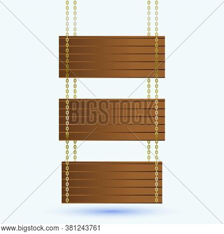 Set Of Woden Boards, Wooden Signs Collection, Set Of Wooden Banners With Chains