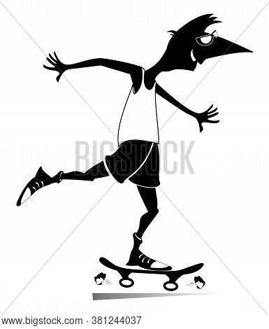 Man Skateboarder Isolated Illustration. Cartoon Teen Boy Scatting. Active Life Style Idea