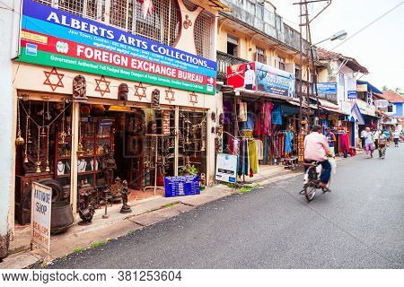 Cochin, India - March 14, 2012: Market Street With Souvenir And Shops In Fort Kochi In Cochin City, 