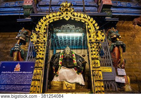 Madurai, India - March 23, 2012: Ganesha Murti Inside Meenakshi Temple, A Historic Hindu Temple In M