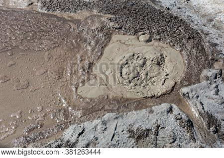 Mud Geyser Or Mud Volcano. Geological Formation. Particular Hydrogeological Conditions Generally All