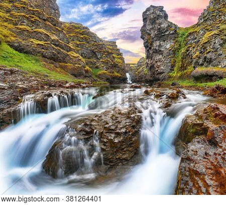 Spectacular View Of  Kolugljufur Canyon And Kolufossar Falls. Kolugljufur Gorge Is Located On River 