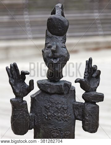 Ornskoldsvik, Norrland Sweden - June 19, 2020: Humorous Statue Reaching Out Its Tongue