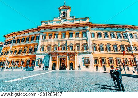 Rome, Italy - May 09, 2017 : Palazzo Montecitorio And Obelisk Of Montecitorio (obelisco Di Montecito