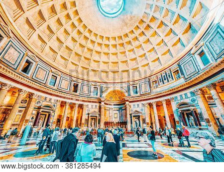 Rome, Italy - May 09, 2017 : Inside Interior Of The Pantheon, Is A Former Roman Temple, Now A Church