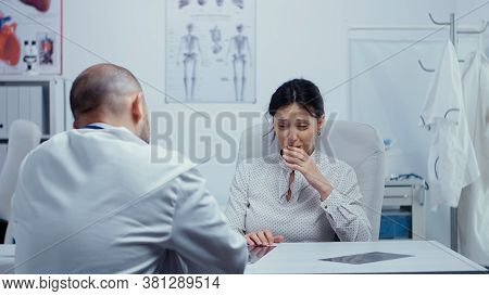 Woman At Doctor Hearing News About Her Incurable Disease, She Starts Crying, Is Lost, Depressed. Bad