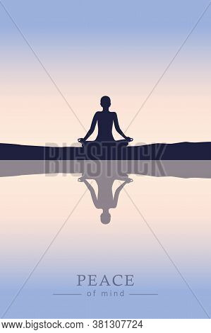 Peace Of Mind Mediating Person By The Lake Vector Illustration Eps10