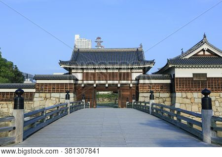 August 5, 2020, Hiroshima, Japan - A View Of The Entrance Of Hiroshima Castle And Blue Sky, In Summe