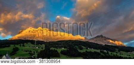 Western Face Of Sasso Di Santa Croce In Eastern Dolomites, Overlooking Badia Valley, The Vertical Wa