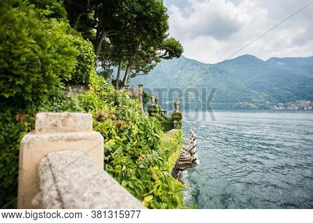 Villa Balbianello. Lake Como. Italy - July 19, 2019: View of Lake Como from Old Villa Terrace. Italy.