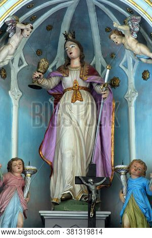 BRDOVEC CROATIA - SEPTEMBER 17, 2012: St. Barbara, statue on the altar of St. Barbara in the Church of St. Vitus in Brdovec, Croatia