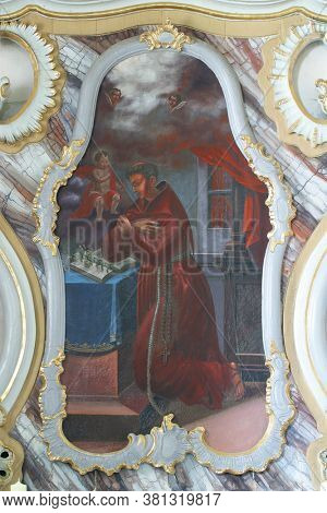 BRDOVEC CROATIA - SEPTEMBER 17, 2012: St. Anthony, altar painting on the altar of St. Anthony of Padua in the Church of St. Vitus in Brdovec, Croatia