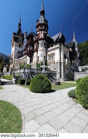 Peles Castle, Romania Landmark. Neo-renaissance Style Architecture. Fairytale Castle.