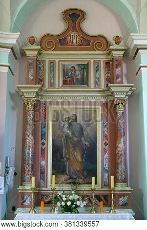 BRDOVEC CROATIA - SEPTEMBER 17, 2012: Altar of St. Joseph in St. Vitus Church in Brdovec, Croatia