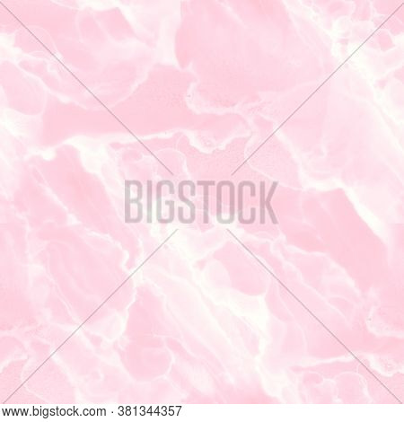 Seamless Alcohol Ink Pattern. Japanese Ink Style. Pink, Vanilla Bleached Print. Spring Colors Foil M