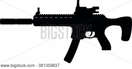 Submachine Military Gun With Silencer, Icon Self Defence Automatic Weapon Concept Simple Black Vecto