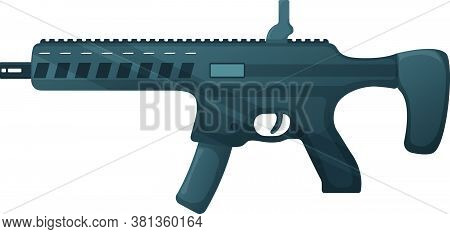Submachine Military Gun, Icon Self Defence Automatic Weapon Concept Cartoon Vector Illustration, Iso