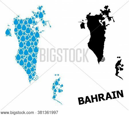 Vector Mosaic And Solid Map Of Bahrain. Map Of Bahrain Vector Mosaic For Pure Water Ads. Map Of Bahr