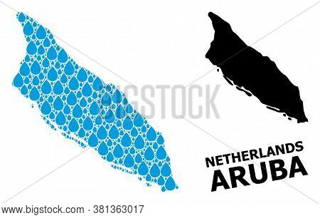 Vector Mosaic And Solid Map Of Aruba Island. Map Of Aruba Island Vector Mosaic For Clean Water Ads. 
