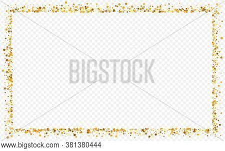 Yellow Polka Shiny Transparent Background. Abstract Dust Background. Golden Shine Happy Banner. Roun