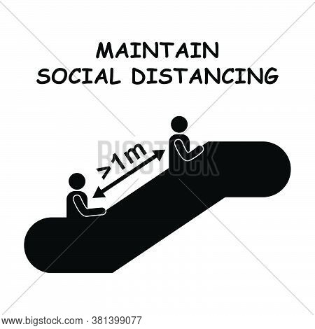 Maintain Social Distancing Escalator Stairs 1m One Meter Apart Pictogram Sign During Pandemic Virus 