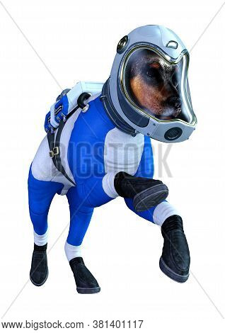 3D Rendering Astronaut Dog On White