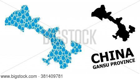 Vector Mosaic And Solid Map Of Gansu Province. Map Of Gansu Province Vector Mosaic For Clean Water A