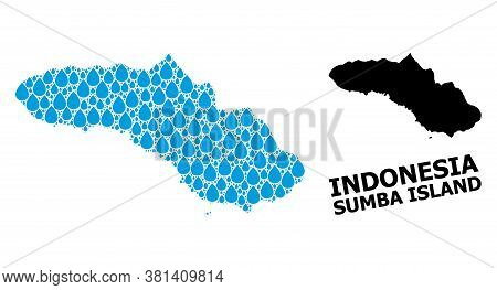 Vector Mosaic And Solid Map Of Sumba Island. Map Of Sumba Island Vector Mosaic For Pure Water Ads. M