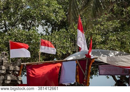 Bali, Indonesia August-17 Th 2020. Independence Day. Social Events On The Beach In Kuta. Kite Festiv