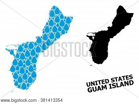 Vector Mosaic And Solid Map Of Guam Island. Map Of Guam Island Vector Mosaic For Clean Water Ads. Ma