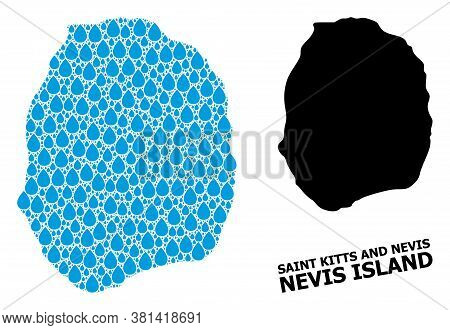 Vector Mosaic And Solid Map Of Nevis Island. Map Of Nevis Island Vector Mosaic For Drinking Water Ad