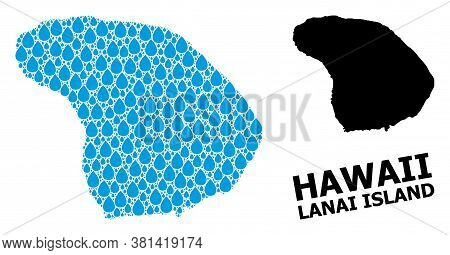 Vector Mosaic And Solid Map Of Lanai Island. Map Of Lanai Island Vector Mosaic For Drinking Water Ad