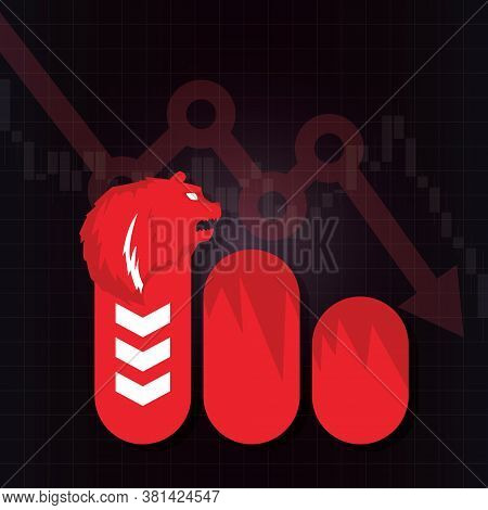 Bearish Symbols On Stock Market Vector. Fund, Forex Or Commodity Price Charts, On Financial Elements