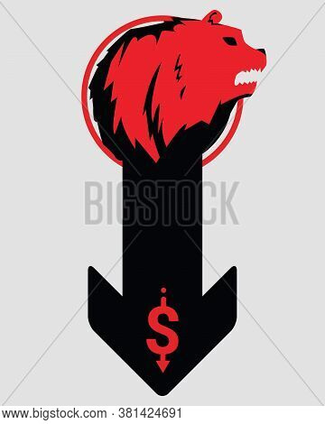Bearish Symbols On Stock Market Vector. Fund, Forex Or Commodity Falling Price, Isolated On Gray Bac