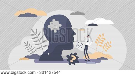 Memory Loss As Brain Amnesia Problem And Thoughts Forget Tiny Persons Concept. Medical Issue Symboli