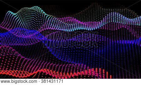 Sea Waves From Node. Hud Data Dots Flow. Research Points Stream. Big Data Visualized For The Present