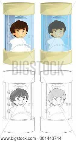 Cartoon Sketch Scene With Boy In The Shower Cabin - Smiling And Washing