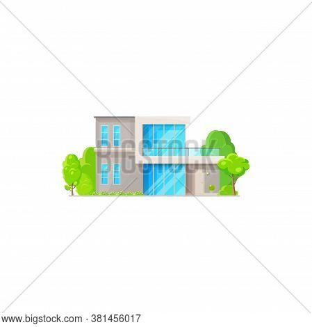 Chalet Country House, Contemporary Building Country Style Architecture With Trees Isolated Icon. Vec