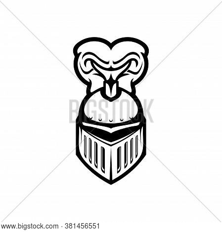 Roman Warrior Helmet With Plumes Isolated Monochrome Icon. Vector Metal Helmet With Vizor And Plumag
