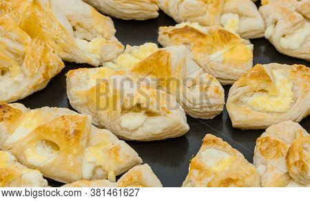 Sweet Puff Pastry Buns With Cottage Cheese Removed From The Oven