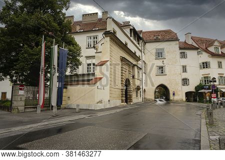 Graz, Austria. August 2020. The Entrange Gate At The Grazer Burg