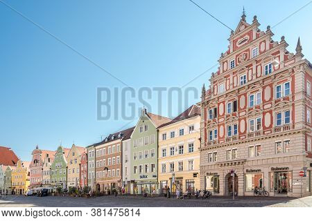 Landshut,germany - August 08,2020 - In The Streets Of Old Town Of Landshut. Landshut Is A Town In Ba