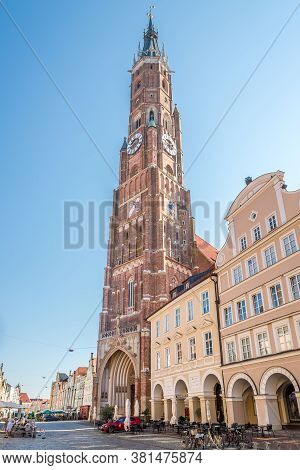Landshut,germany - August 08,2020 - View At The Tower Of Cathedral Of St.martin In Landshut. Landshu