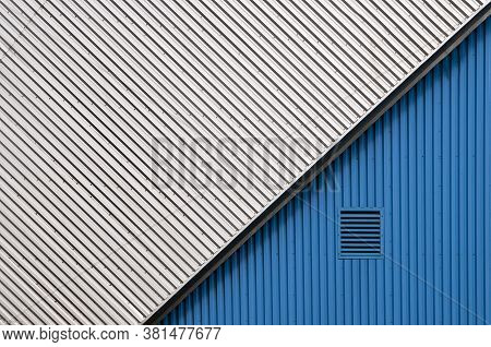 Architectural Structure Of A Roof, Blue Window And White Roof With Details