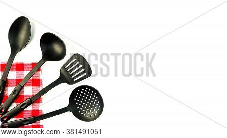 Set Of Kitchen Utensils For Cooking And Culinary Craftsmanship, Spoon, Ladle, Scoop And Shovel. Isol