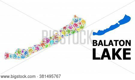 Vector Hemp Mosaic And Solid Map Of Balaton Lake. Map Of Balaton Lake Vector Mosaic For Hemp Legaliz