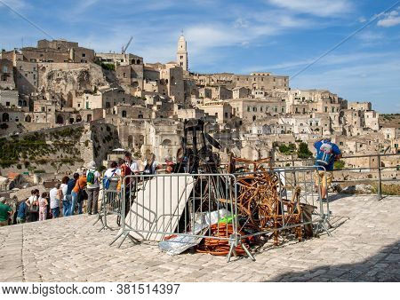 Matera, Italy - September 15, 2019: Bond 25, Scenography Elements Used For Explosion And Fire Scenes